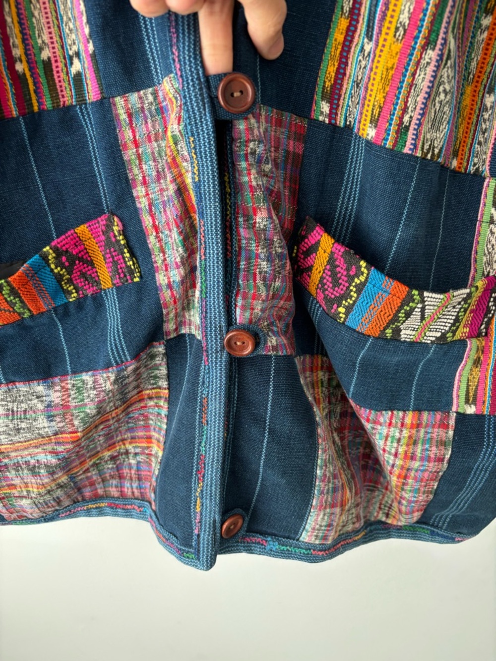 Vintage Patchwork Woven Jacket Ethnic Boho Southwestern Textile Oversized Coat - Picture 5 of 13